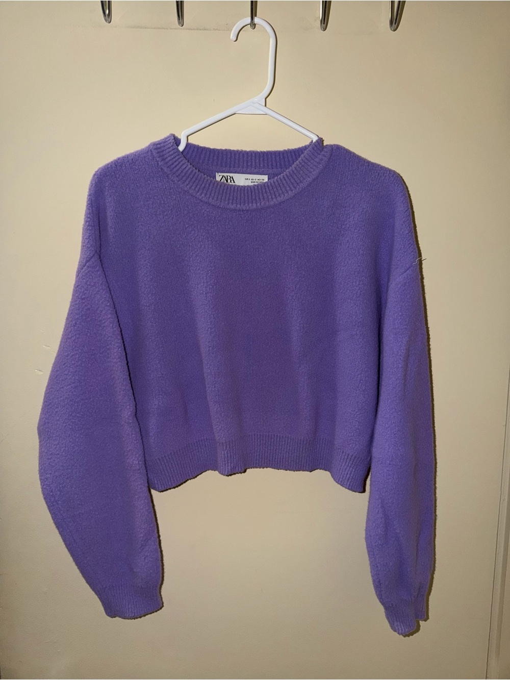 Zara Purple Cropped Crewneck Sweater